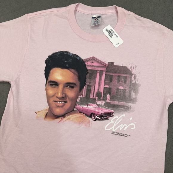 Other - New Vtg Y2K Slick Designs Elvis Presley Graceland Cadillac Pink Graphic Tee Sz M